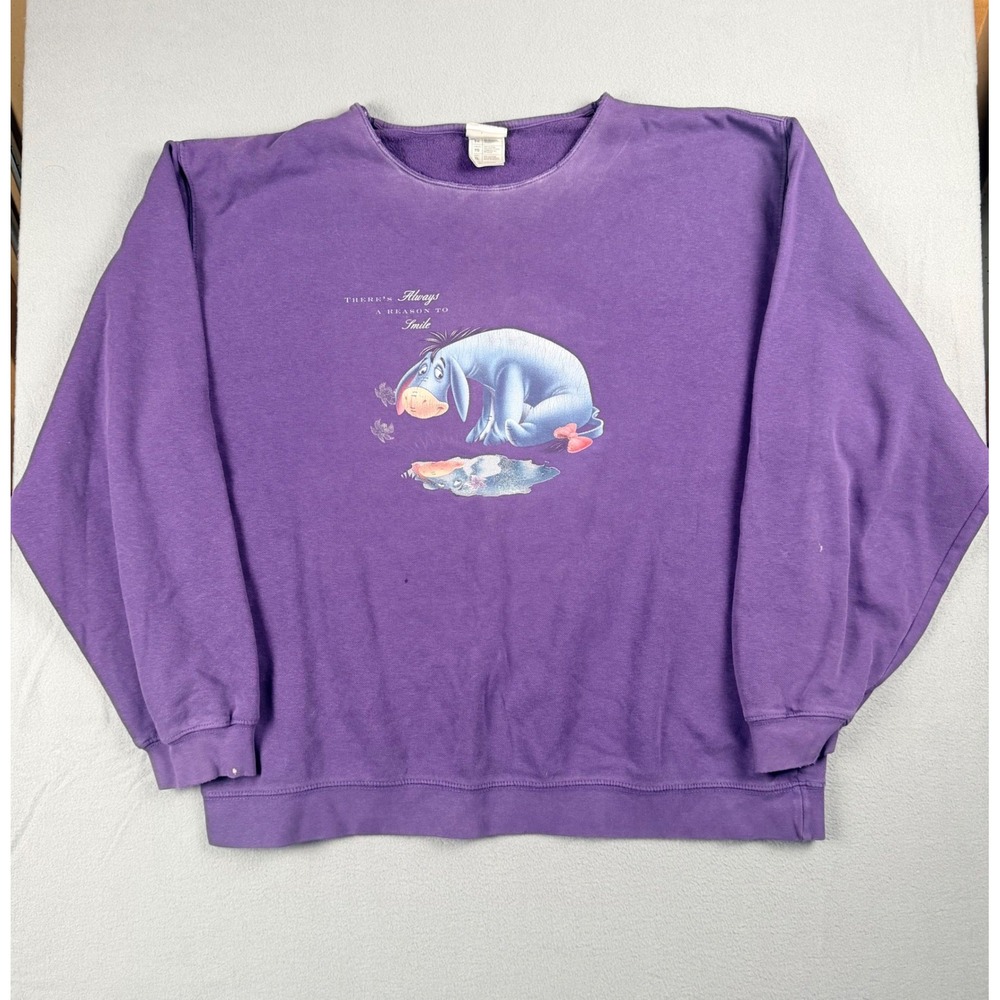 Vintage Disney Store Eeyore Purple Sweatshirt XL Always a Reason to Smile